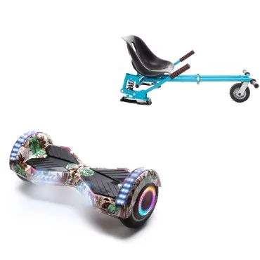 6.5 inch Hoverboard with Suspensions Hoverkart, Transformers SkullColor PRO, Standard Range and Blue Seat with Double Suspension Set, Smart Balance