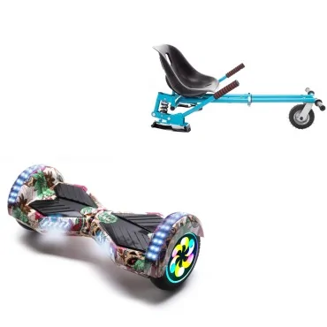 8 inch Hoverboard with Suspensions Hoverkart, Transformers SkullColor PRO, Standard Range and Blue Seat with Double Suspension Set, Smart Balance